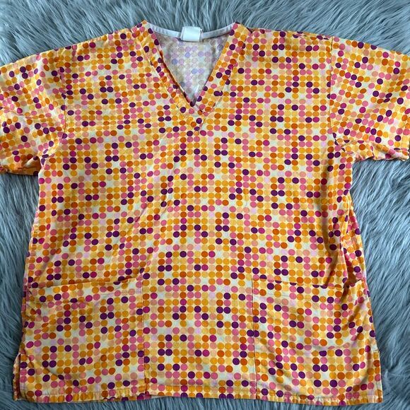Peaches Scrub Top Womens Orange Short Sleeve Work Shirt‎ - Picture 1 of 7